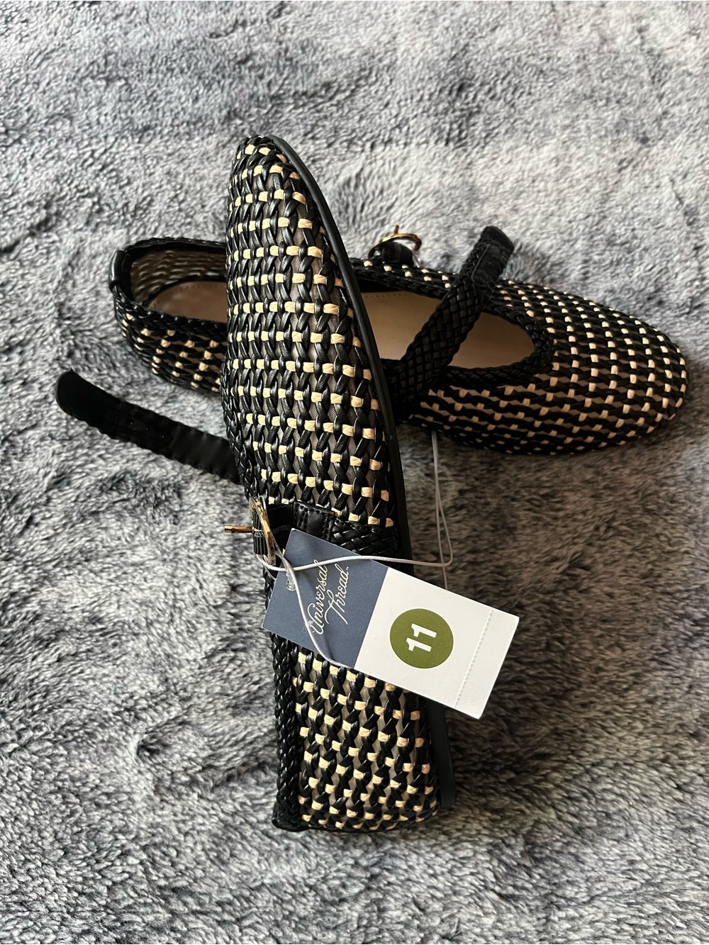 Universal Thread Black and Natural Woven Mary Jane Flats